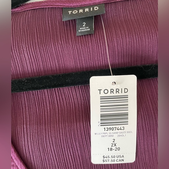 Torrid grape purple shiny gauze surplice babydoll blouse size 2 (2x) - Picture 7 of 10